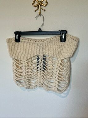 NWT Cream Off-the-Shoulder Open-Knit Sweater Crop Top